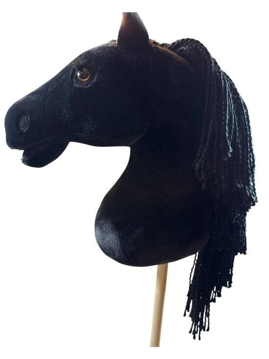 unknown Other - Plush Black large Hobby Horse On Wooden Stick Mane Braids, detachable stick